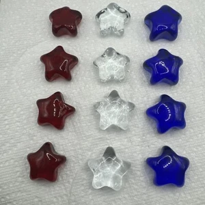 12 Vtg Studio Art Mini Glass Star Figure /Decoration Red Clear Cobalt Blue Color - Picture 1 of 9