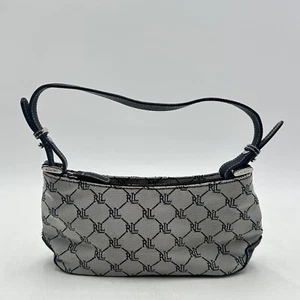 Ralph Lauren Pequeño Monograma Bolso de Hombro Cartera Bolso de Mano Gris Negro Correa - Imagen 1 de 12