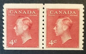 Stamps Canada Mint: #300 4c dk. carmine Geo. Vl with "P&P" coil pair F/VF MNH - Picture 1 of 1