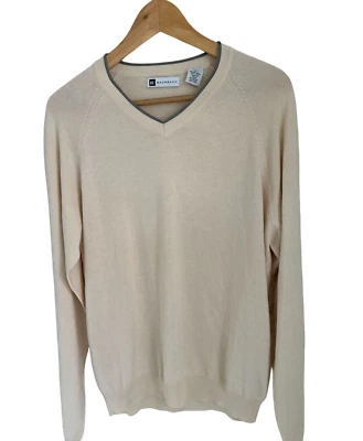 BACHRACH V 领毛衣羊毛丝绸克里恩色灰色细节尺寸 M — 第 1/4 张图片