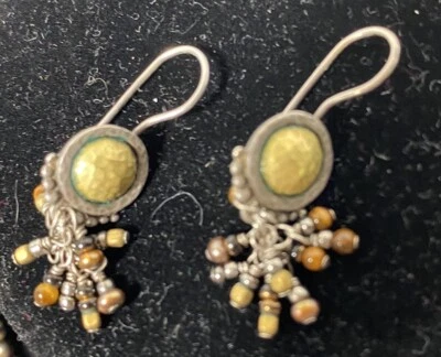 Pendientes colgantes Silpada W1948 plata de ley 925 perlas de latón ojo de tigre cuentas Foto 1 de 4