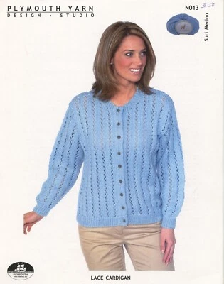 Plymouth Knitting Pattern N013 Suri Merino Lace Cardigan Women 32"-38" - Image 1 of 2