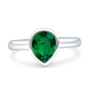 Bezel Set 9mmX6mm Pear Solitaire Ring Cubic Zirconia Stones 925 Sterling Silver - Picture 1 of 28