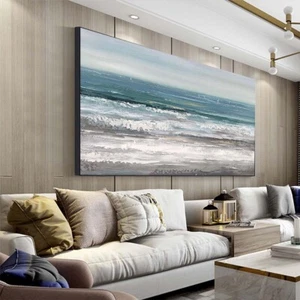 Large Living Room Wall Arts Hand Painted Modern Abstract Seascape Canvas Oil - Picture 1 of 6