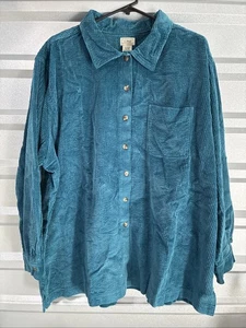 L.L. Bean Mallard Teal Corduroy Long Sleeve Shirt Women’s Size 3X *NEW* - Picture 1 of 7