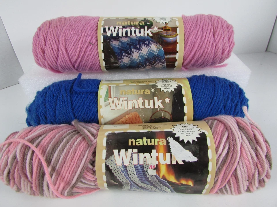 Natura Wintuk DuPont Orlon Yarn Skeins Royal Blue Pink Dusty Roses Lot of 3 - Image 1 of 4