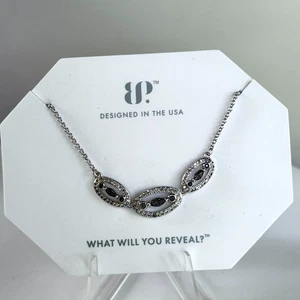 Bomb Party RBP8324 “Making New Rules”Black Ice Crystal on Rhodium Necklace - Picture 1 of 3