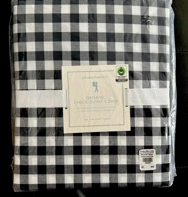 Funda nórdica Pottery Barn Kids orgánica a cuadros blanco y negro doble algodón NUEVA Foto 1 de 4