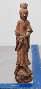 Old Chinese Goddess Quan Guan Kwan Yin Carved Wooden Statue Figure 3.5 Inch - Picture 1 of 9