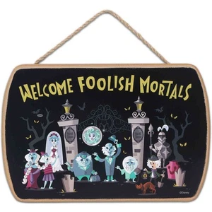 Disney Haunted Mansion Welcome Foolish Mortals Hanging Wood Wall Decor - Fun ... - Picture 1 of 6