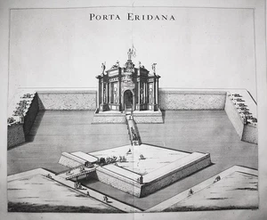 Torino Turin Porta Eridiana Italia veduta engraving incisione Blaeu 1726 - Bild 1 von 1