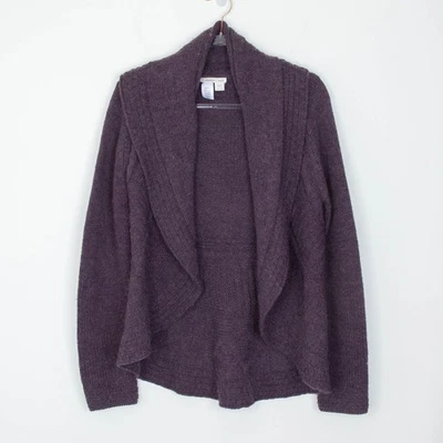 Cárdigan Suéter Coldwater Creek Para Mujer Púrpura Cuello Chal Abierto Talla L Grueso Foto 1 de 4