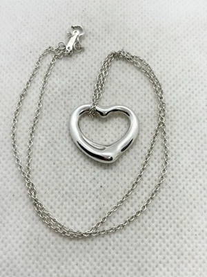 Ожерелье с подвеской в виде открытого сердца Tiffany & Co Peretti чистое серебро 22 мм 16 дюймов 6,89 г - Изображение 1 из 4