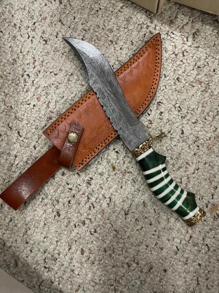 Hand Forged Damascus Hunting Knife Bowie Style with Sheath Gift for Him - Image 1 of 3