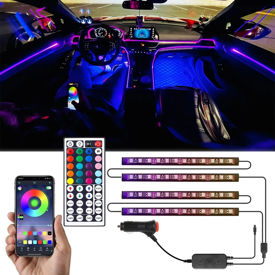 4x 72 LED RGB Interior Atmosphere Light Strip + Remote Control APP For Cadillac - Image 1 of 4