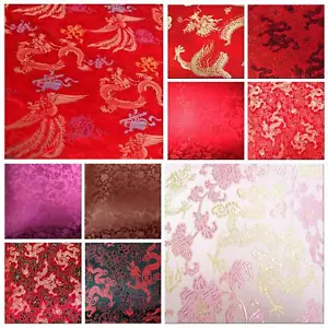 Faux Silk Brocade (Oriental Dragon) Jacquard Damask Kimono Fabric Material BL3 - Picture 1 of 37