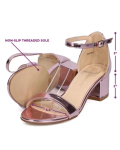 New Women HeartThentic Irene PU Open Toe Chunky Heel Ankle Strap Sandal - Picture 1 of 43