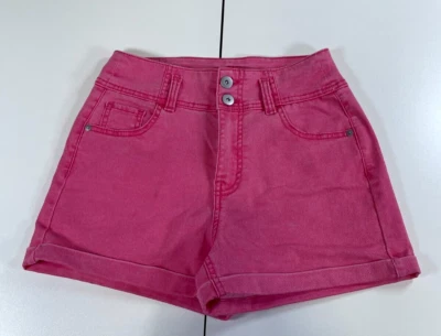NoBoundaries Juniors High Rise Corset Denim Shorts Stretch Cuffed Pink Size 9 - Image 1 of 4