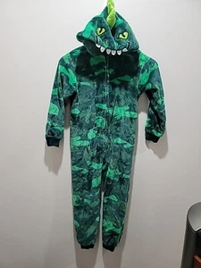 Dinosaur Hooded Fleece Sleeper Pajamas 1 Piece Sz XS Green Blue Saint Eve - Picture 1 of 10