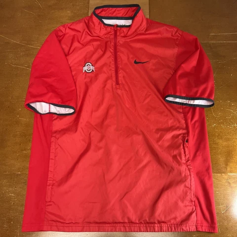 Ohio State Buckeyes Jacket Mens Large Red 1/4 Zip Short Sleeve Lightweight Nike Cover