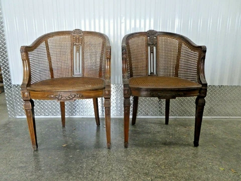 PAIR OF FRENCH LOUIS 16TH  STYLE  WOVEN REED FRENCH PARLOR CHAIRS Cover