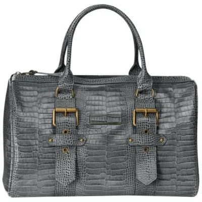 Nuevo con etiquetas Bolso de Mano Kate Moss para Longchamp Goucester de Lona - Cuero de Cocodrilo Gris Foto 1 de 4