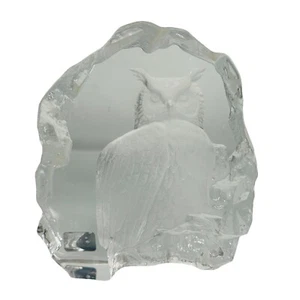 Lead Crystal OWL Icy Crystal Glass Sculpture Signed Mats Jonasson, Krona Sweden - Picture 1 of 15