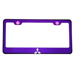Purple Chrome Laser Etched Mitsubishi Logo License Frame T304 Stainless Steel - Bild 1 von 10