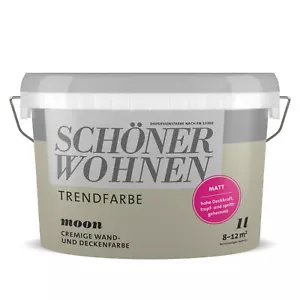 Schöner Wohnen Trendfarbe Wandfarbe Deckenfarbe Moon grau matt 1 L - Bild 1 von 2