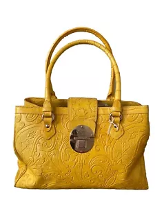 Etro Margot Tooled Leather Paisley Handbag Shoulder Tote Western Yellow G2-37 - Picture 1 of 13