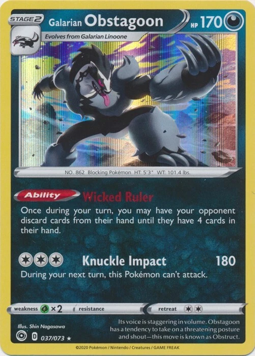 Holo  Galarian Obstagoon - 37/73 Champion's Path Rare Pokemon TCG - Image 1 of 1
