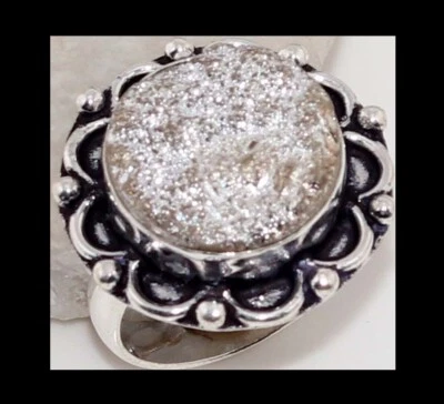 NEW - TITANIUM DRUSY DRUZY ANTIQUE SILVER STATEMENT RING SIZE 7 - Image 1 of 4