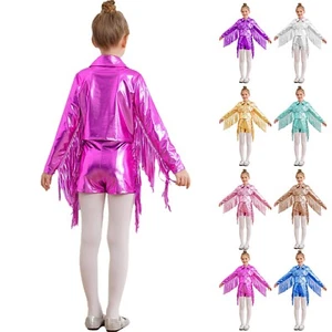 Kids Girls Coat With Bottoms Zip Jacket And Shorts 70s Tracksuits Shiny Outfit - Picture 1 of 32