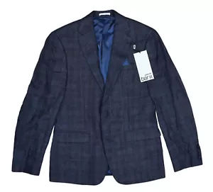 Bar III Slim Fit 100% Linen Windowpane Men's Sport Coat Blazer 36 Short NWT Navy - Picture 1 of 3