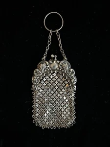 Antique Sterling Silver Mesh Chatelaine Purse w Ornate Clasp circa 1890 - Picture 1 of 10