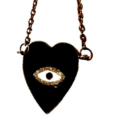 Colar Evil Eye strass ouro preto gótico joia dos namorados - Imagem 1 de 4