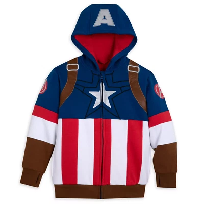 Captain America Costume Zip Hoodie Boys Jacket  Disney Store Size 7/8, 9/10 New - Image 1 of 4