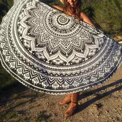 Ombre Mandala Indian Cotton Tapestry Beach Picnic Throw Round Yoga Mat Blanket - Image 1 of 4