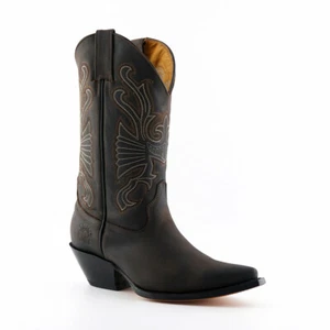 GRINDERS Botas de Cuero Unisex Sin Cordones Western Vaquero Real Marrón Búfalo Sin Cordones - Imagen 1 de 6