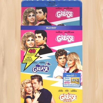 GREASE 40th Anniversary GREASE 2 / GREASE LIVE! Walmart BLU-RAY 3-Disc Set  0616 - Image 1 of 4