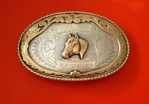 Vintage GQHA 1970 Horse Head Irvine & Jachens INC. Sterling Silver Belt Buckle - Picture 1 of 4
