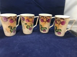 Juego de tazas de chocolate pintadas a mano Te-OH China nipón alrededor de 1891-1921 frambuesas - Imagen 1 de 11