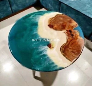 Ocean Epoxy Resin Coffee Table, Handmade Furniture, Round Epoxy Walnut Table Dec - Picture 1 of 3