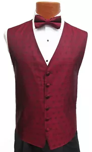 Men's Burgundy Wine Perry Ellis Fullback Tuxedo Vest & Tie Cruise Wedding Prom - Picture 1 of 7