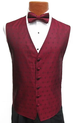 Men's Burgundy Wine Perry Ellis Fullback Tuxedo Vest & Tie Cruise Wedding Prom - Image 1 of 4
