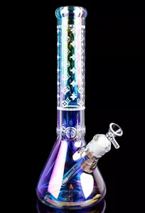 12"Inch Thick 7mm Deluxe Iridescent Beaker Bong Glass Water Pipe Quality Glass - Picture 1 of 8