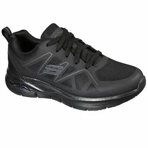 Mens Skechers 200025 Axtell Arch Fit Slip Resistant Black Medium Wide Work Shoes - Picture 1 of 5