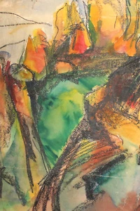 Antikes expressionistisches Aquarell / Pastell Gemälde Berglandschaft - Bild 1 von 11