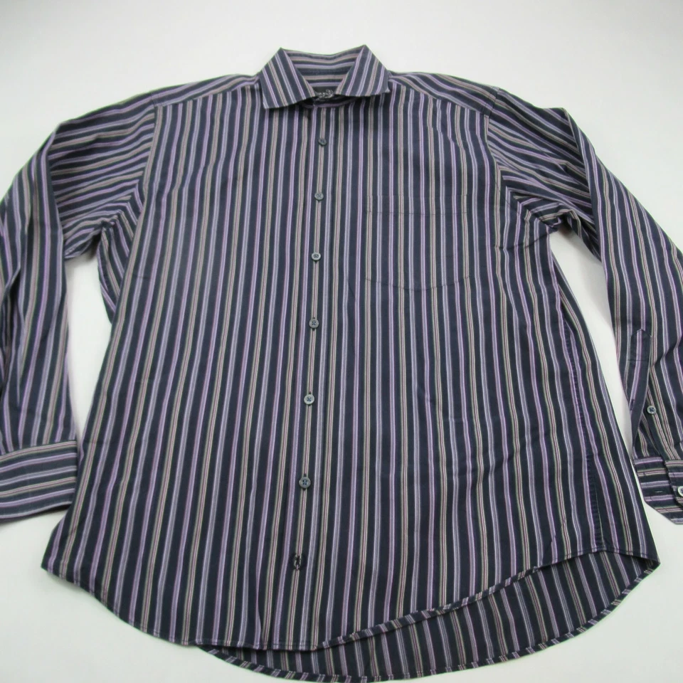 Bugatchi Shirt Mens Large Stripes Long Sleeve Flip Cuff Pocket - Image 1 of 4