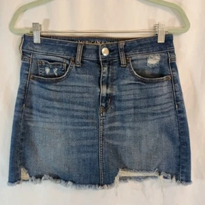 American Eagle Outfitters roher Saum abgenutzt Denim Jeans Minirock Größe 8 Y2K - Bild 1 von 7